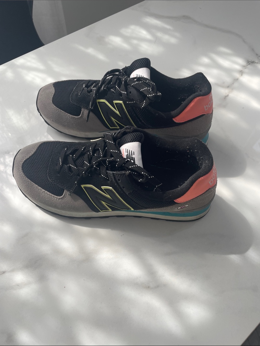 New Balance Men's Black Gray Coral Accent Casual Sneakers